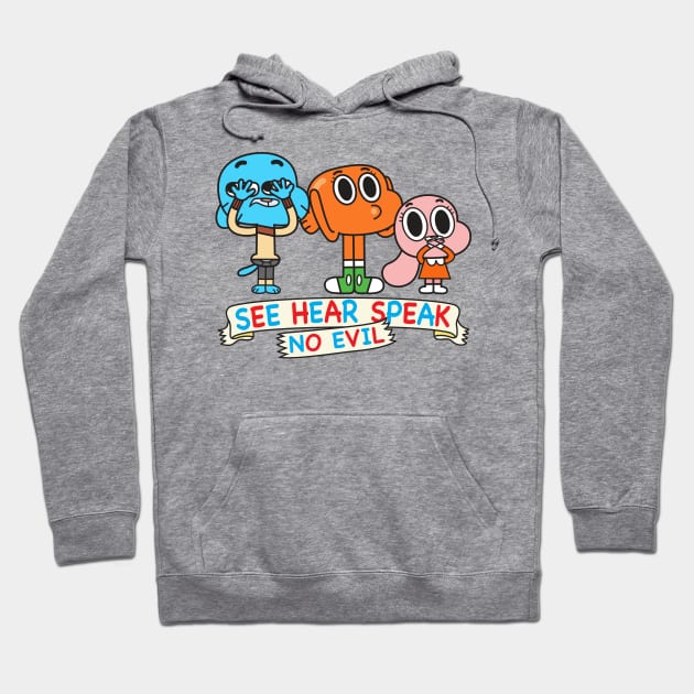 Gumball Darwin Anais No Evil Hoodie by Plushism